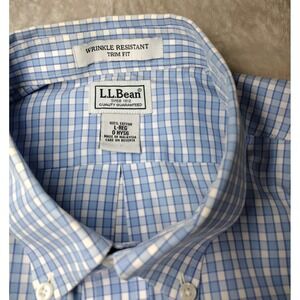 L.L. Bean Mens Long Sleeve Shirt Trim Fit Large  Checker Wrinkle Resistance
